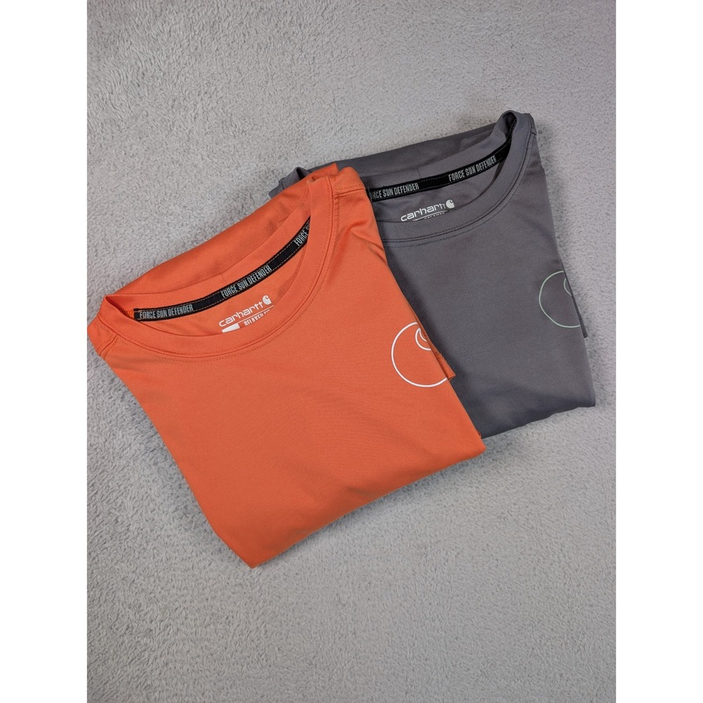 Carhartt Force Sun Defender Mens Long Sleeve Work Shirt Bundle 2pk Orange Grey L
